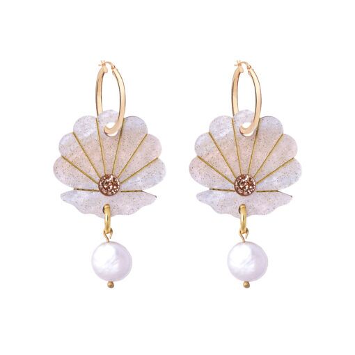Handmade Clam Hoop Earrings with Pearl - Image 3