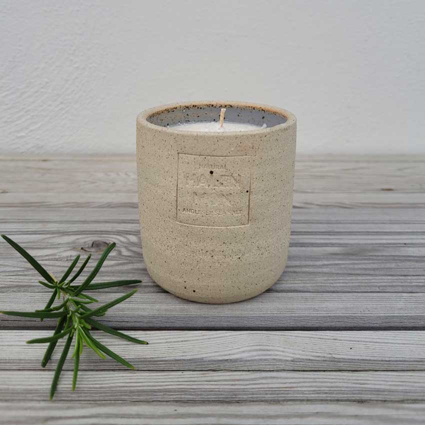 Rosemary + sea salt candle in handmade pot (medium) - Image 2