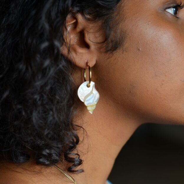 Handmade Marble Shell Hoop Earrings