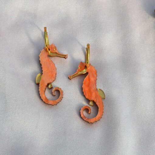 Handmade Seahorse Hoops (coral) - Image 2
