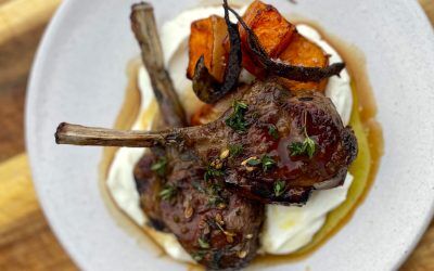 Sam Lomas’ lamb chops with black garlic roasted squash