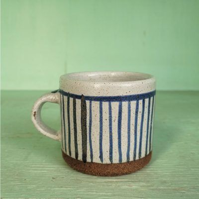 Handmade Welsh mug - vertical stripe
