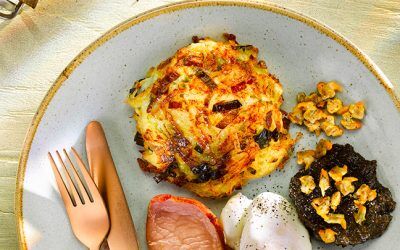 Welsh potato + leek breakfast rostis