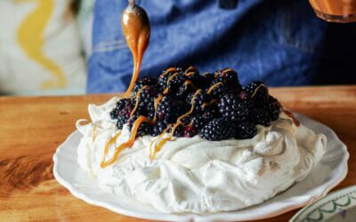 Blackberry Pavlova with Homemade Salted Caramel Sauce