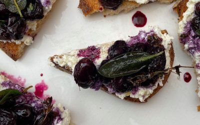 Roasted grape + ricotta crostini