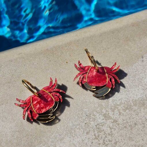 Handmade Crab Hoop Earrings