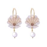 Handmade Clam Hoop Earrings with Pearl - Image 3