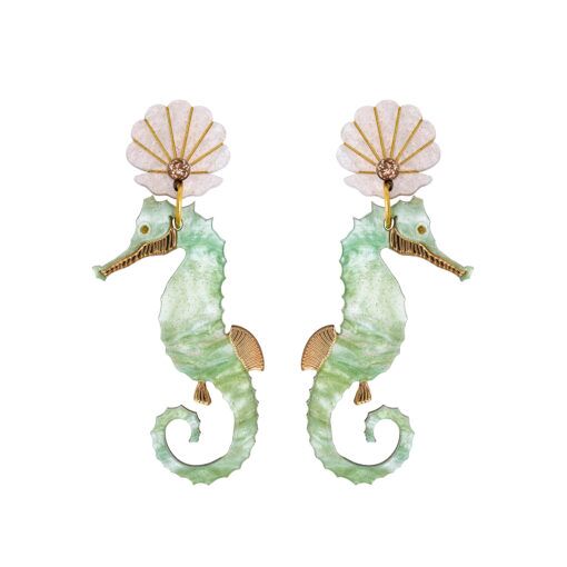 Handmade Seahorse Statement Earrings (green) - Image 3