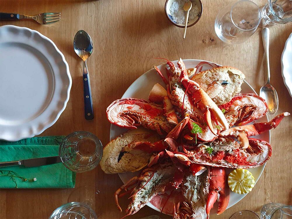 lobster and crab cooked lobster on the table