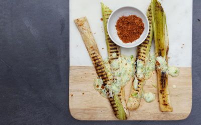 Charred Baby Leeks with Chilli Garlic Salt Dressing