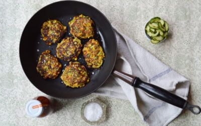 Courgette + Sweetcorn Fritters with Halen Môn Ketchup