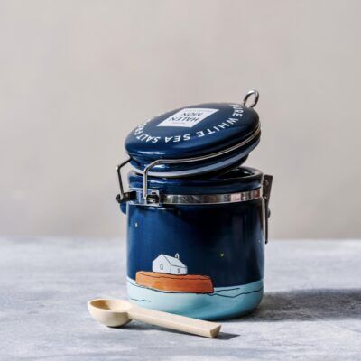 Blue Church-in-the-Sea Ceramic Jar with 100g Pure Sea Salt