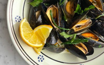 Mussels with samphire and Welsh cider