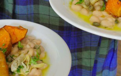 Jess Dennison’s roast pumpkin + wine-braised beans